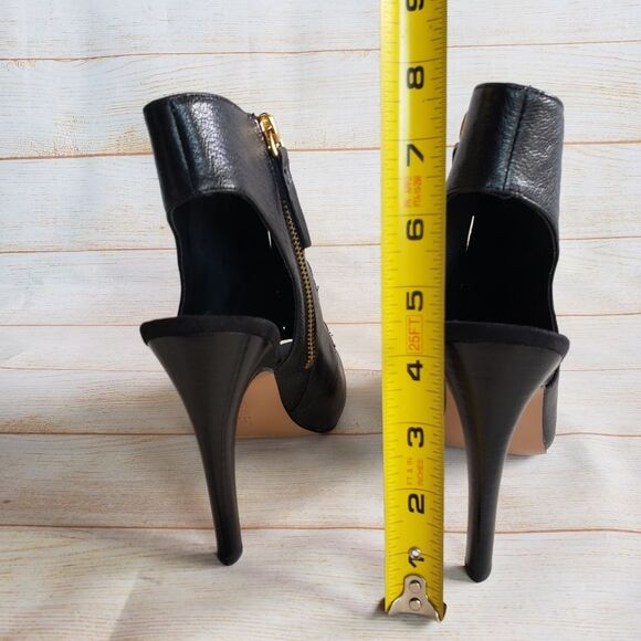 Nine West Leather Mohawkit Peep Toe Heeled Ankle Boots Booties Buckle Black 8M - Picture 8 of 16